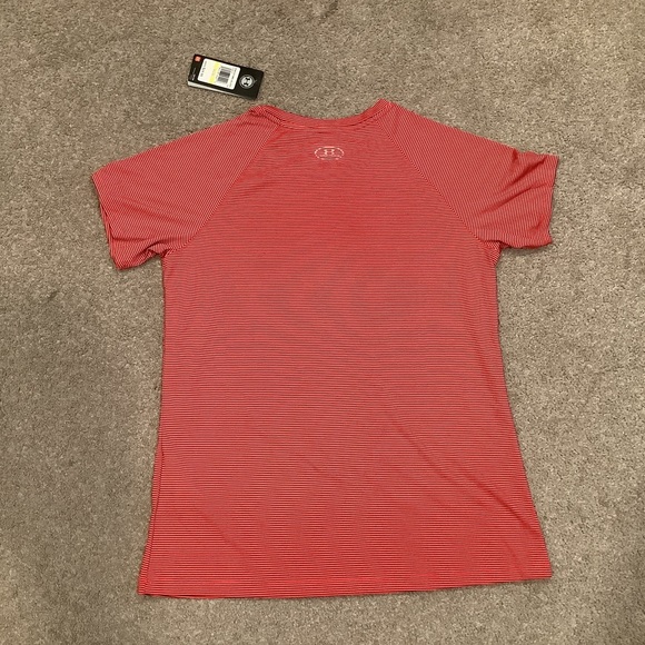 NWT Women’s Under Armour Striped Crew Neck Shirt Orange Black Size M - Picture 8 of 8